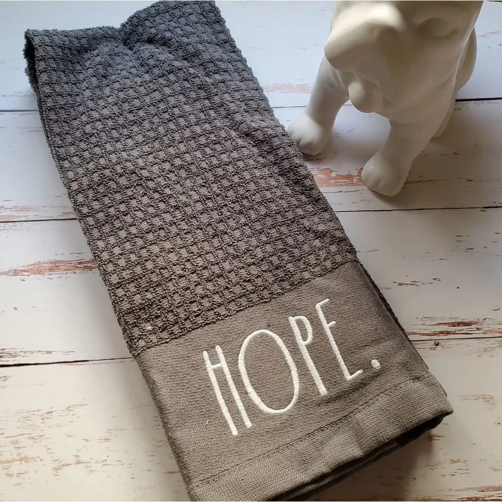 Set of 2 Rae Dunn Kitchen Towels (Hope/Faith) in Gray